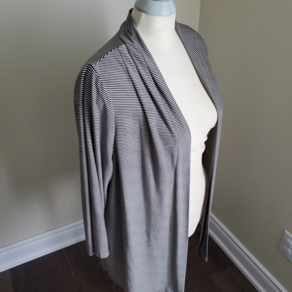 Michel Antoni Black-White Striped Open Front Cardigan Size 1X - Picture 3 of 7